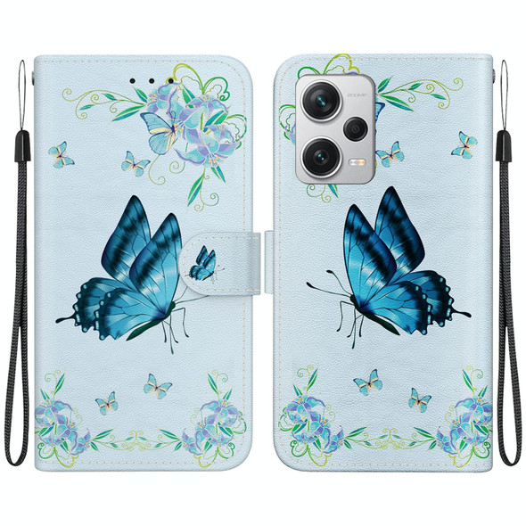 For Xiaomi Redmi Note 12 Pro+ Crystal Texture Colored Drawing Leather Phone Case(Blue Pansies)