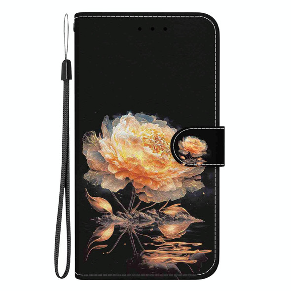 For Motorola Edge+ 2022 Crystal Texture Colored Drawing Leatherette Phone Case(Gold Peony)