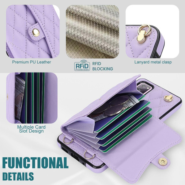 For Samsung Galaxy S20 FE Crossbody Rhombic Horizontal Wallet Leatherette Phone Case(Purple)