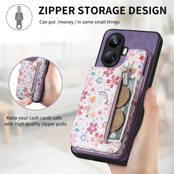 For Realme 6 Retro Painted Zipper Wallet Back Phone Case(Purple)