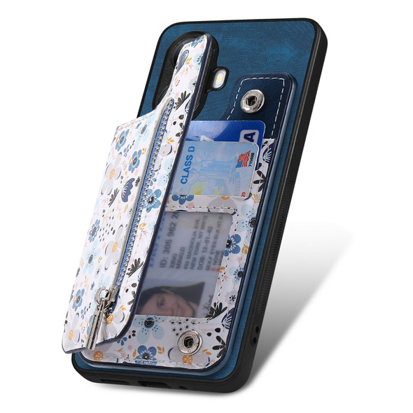For Realme C21Y Retro Painted Zipper Wallet Back Phone Case(Blue)