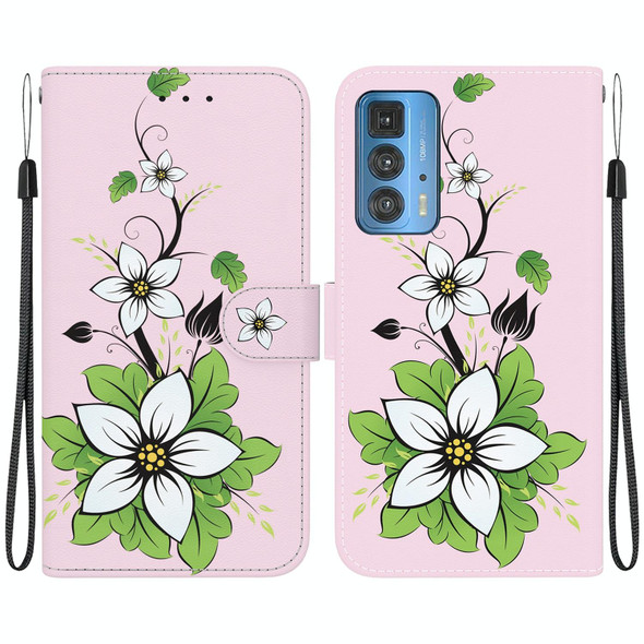 For Motorola Edge 20 Pro Crystal Texture Colored Drawing Leatherette Phone Case(Lily)