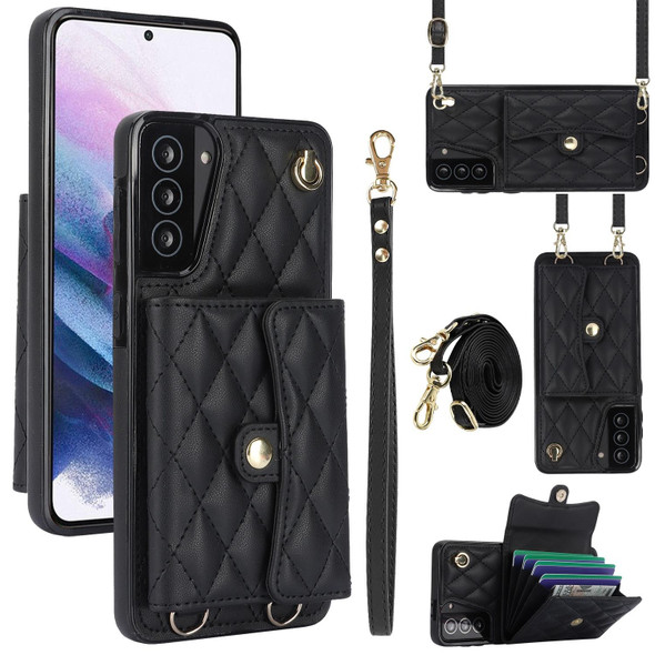 For Samsung Galaxy S21+ 5G Crossbody Rhombic Horizontal Wallet Leatherette Phone Case(Black)