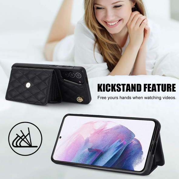 For Samsung Galaxy S21+ 5G Crossbody Rhombic Horizontal Wallet Leatherette Phone Case(Black)