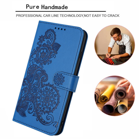 For Samsung Galaxy S22+ Datura Flower Embossed Flip Leatherette Phone Case(Blue)