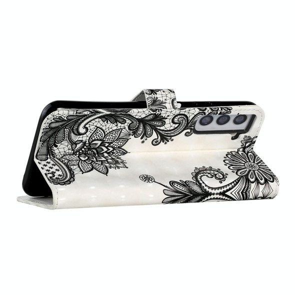 For Samsung Galaxy S21 5G Oil Embossed 3D Drawing Leatherette Phone Case(Lace Flower)