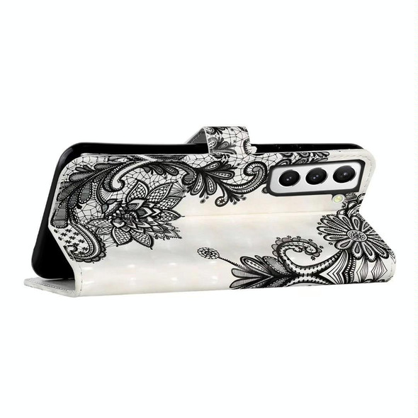 For Samsung Galaxy S22 5G Oil Embossed 3D Drawing Leatherette Phone Case(Lace Flower)