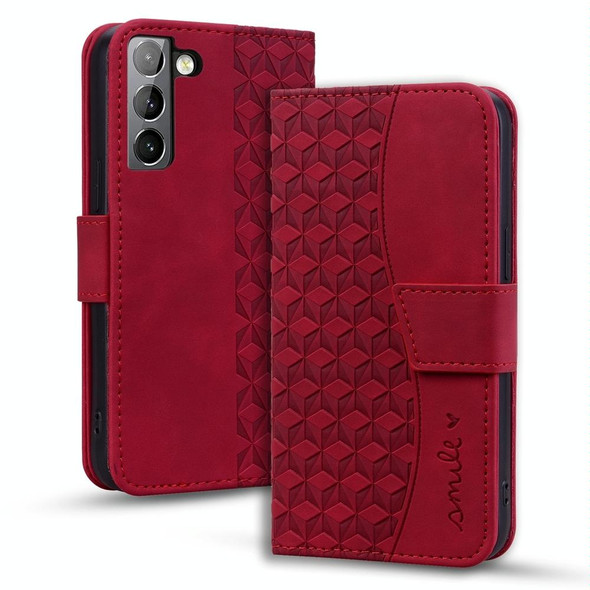 For Samsung Galaxy S21+ 5G Business Diamond Buckle Leatherette Phone Case with Lanyard(Wine Red)