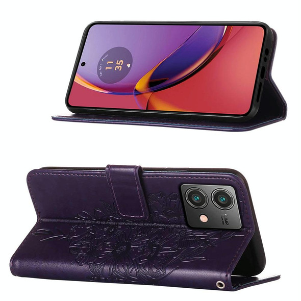 For Motorola Moto G84 Embossed Butterfly Leatherette Phone Case(Dark Purple)