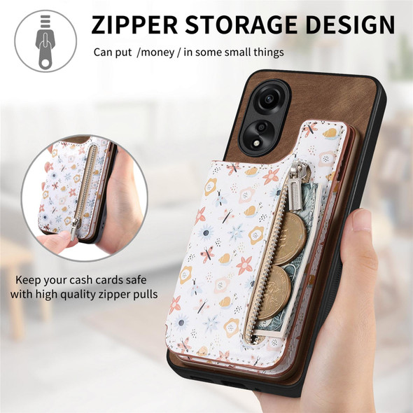 For OPPO A16 Retro Painted Zipper Wallet Back Phone Case(Brown)