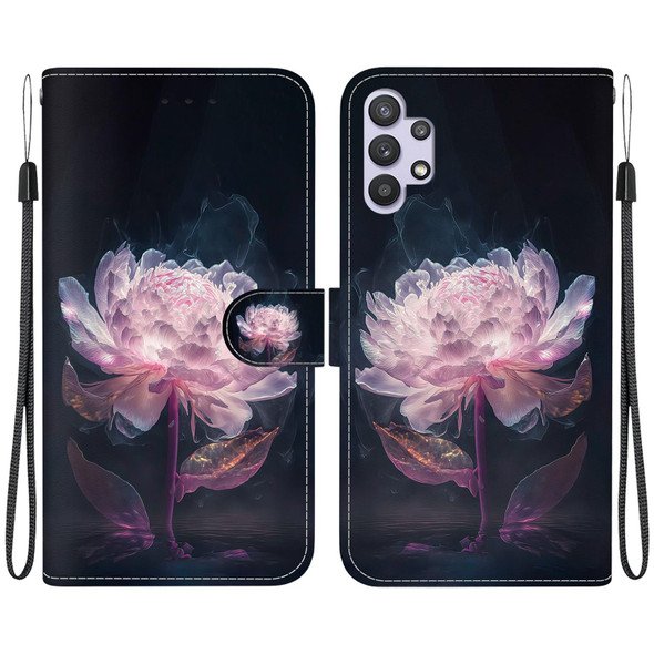 For Samsung Galaxy A32 5G Crystal Texture Colored Drawing Leatherette Phone Case(Purple Peony)