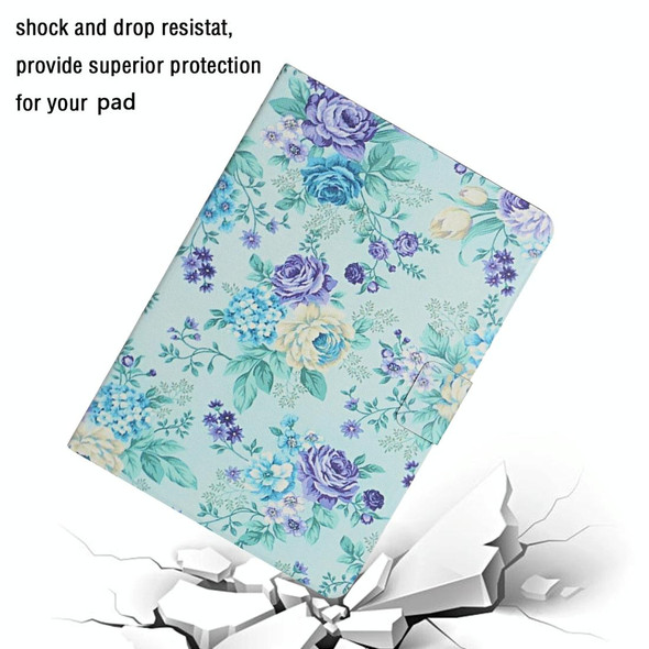 For Lenovo Tab M10 Plus Flower Pattern Horizontal Flip Leatherette Case with Card Slots & Holder(Purple Flower)