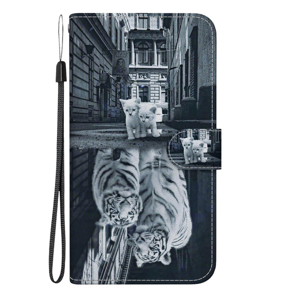 For Samsung Galaxy S21 Ultra 5G Crystal Texture Colored Drawing Leatherette Phone Case(Cat Tiger Reflection)