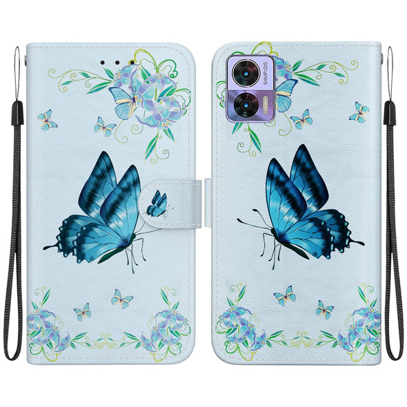 For Motorola Edge 30 Neo / 30 Lite Crystal Texture Colored Drawing Leatherette Phone Case(Blue Pansies)
