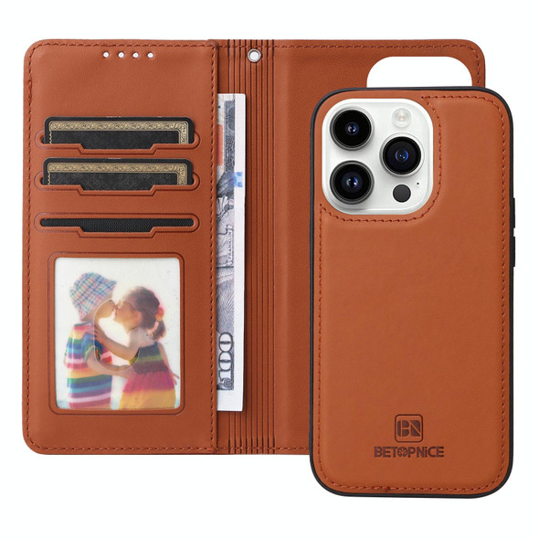 For iPhone 14 Pro BETOPNICE BN-005 2 in 1 Detachable Imitate Genuine Leatherette Phone Case(Brown)