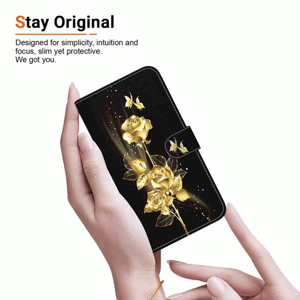 For Samsung Galaxy S22+ 5G Crystal Texture Colored Drawing Leatherette Phone Case(Gold Butterfly Rose)
