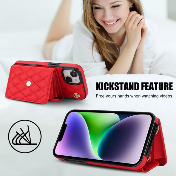 For iPhone 13 mini Crossbody Rhombic Horizontal Wallet Leatherette Phone Case(Red)