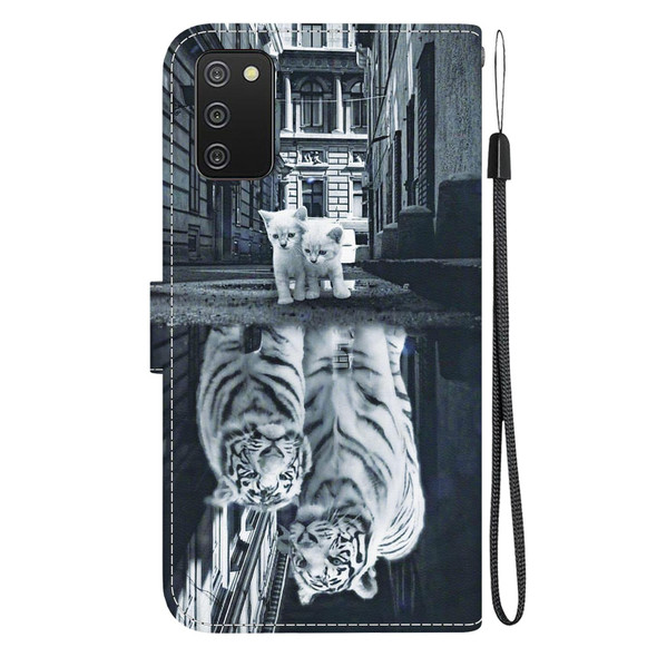 For Samsung Galaxy A03s EU Version Crystal Texture Colored Drawing Leatherette Phone Case(Cat Tiger Reflection)