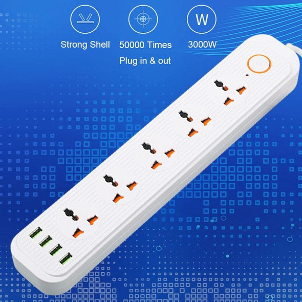 A03 2m 3000W 5 Plugs + 4-USB Ports Multifunctional Flame-retardant Socket with Switch(US Plug)