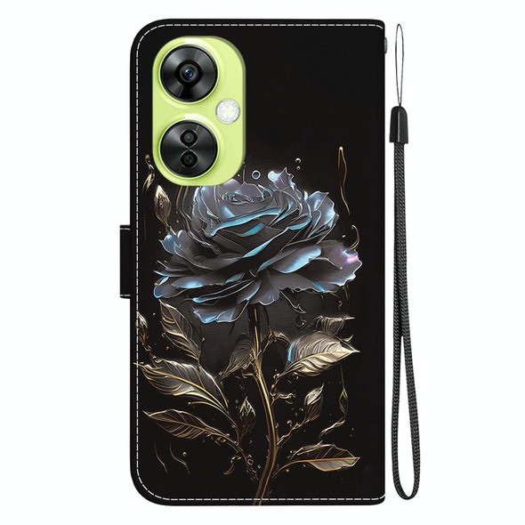 For OPPO K11x / OnePlus Nord CE 3 Lite Crystal Texture Colored Drawing Leatherette Phone Case(Black Rose)