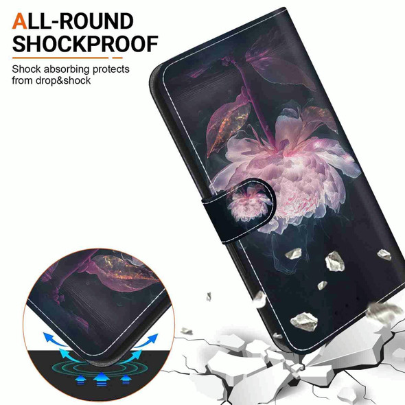 For Samsung Galaxy A12 5G Crystal Texture Colored Drawing Leatherette Phone Case(Purple Peony)