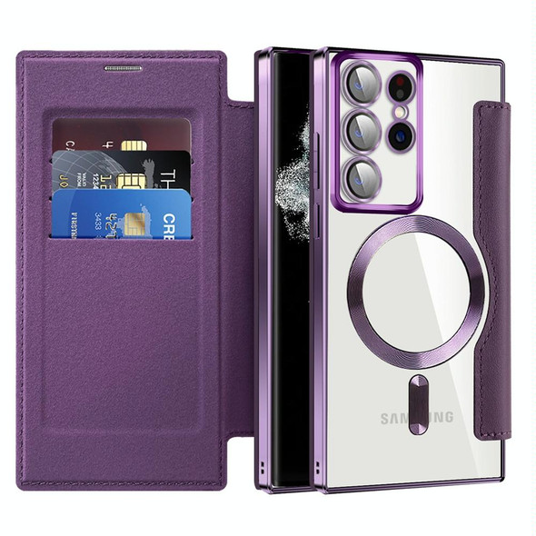 For Samsung Galaxy S22 Ultra 5G MagSafe Magnetic RFID Anti-theft Leatherette Phone Case(Purple)