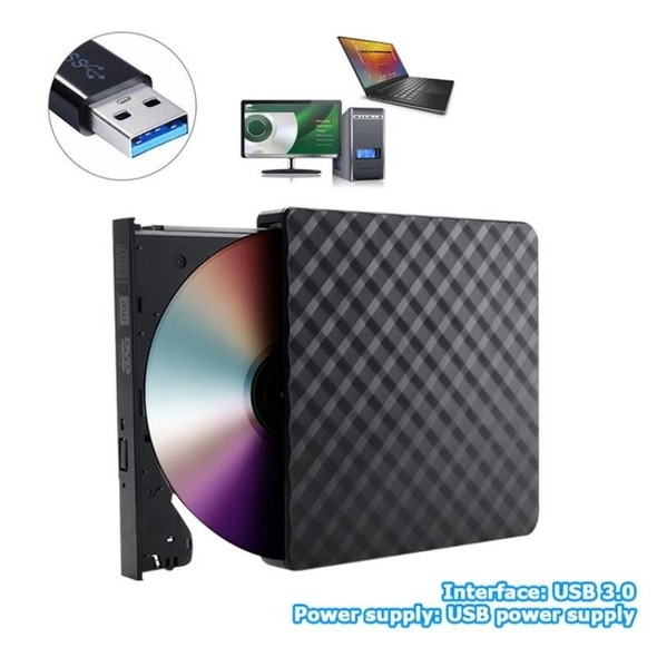 633 Rhombus Pattern USB3.0 Computer Laptop External Optical Drive Burner DVD Write(Black)