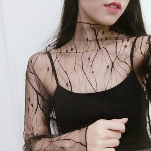 Sexy Mesh High Collar Long Sleeve Bottoming Blouse, Size:  One Size( Branch)