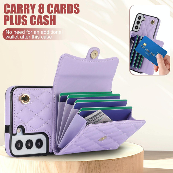 For Samsung Galaxy S22 5G Crossbody Rhombic Horizontal Wallet Leatherette Phone Case(Purple)