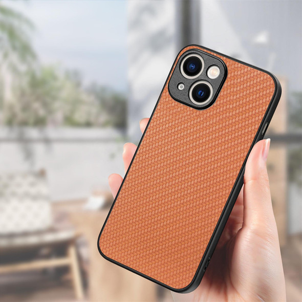 For  iPhone 15 Carbon Fiber Texture Leatherette Back Phone Case(Brown)