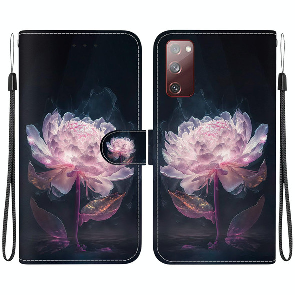 For Samsung Galaxy S20 FE 5G Crystal Texture Colored Drawing Leatherette Phone Case(Purple Peony)