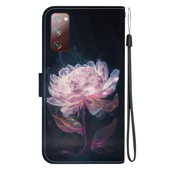 For Samsung Galaxy S20 FE 5G Crystal Texture Colored Drawing Leatherette Phone Case(Purple Peony)