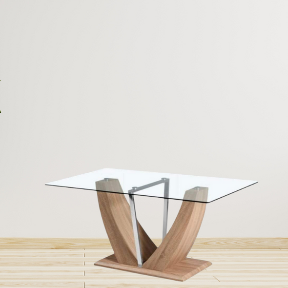 Modern Selene Glass Coffee Table - Oak & Tempered Glass Top