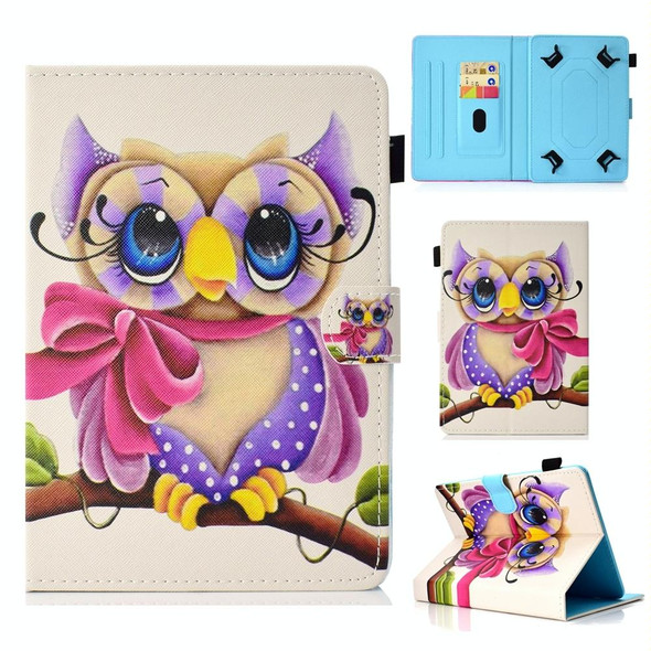 For 7 inch Universal Colored Drawing Stitching Leatherette Tablet Case(Owl)