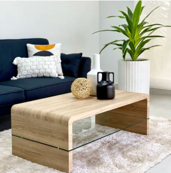 Home Vive - Modern Arch High Gloss Coffee Table with Glass Shelf