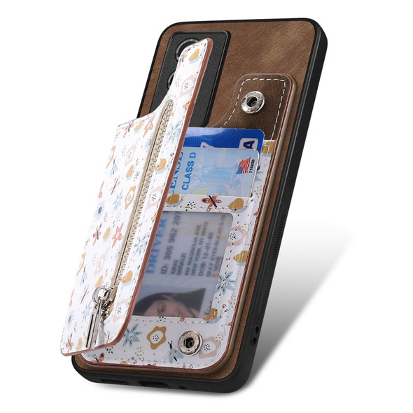 For vivo Y02s Retro Painted Zipper Wallet Back Phone Case(Brown)