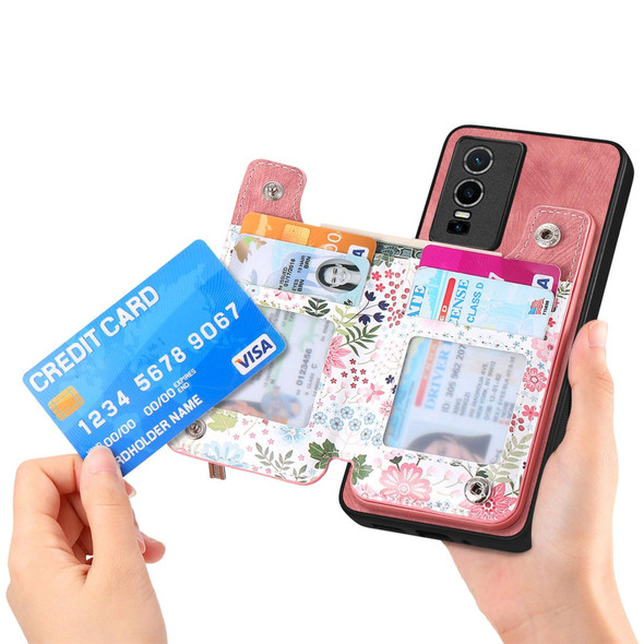 For vivo Y20 Retro Painted Zipper Wallet Back Phone Case(Pink)