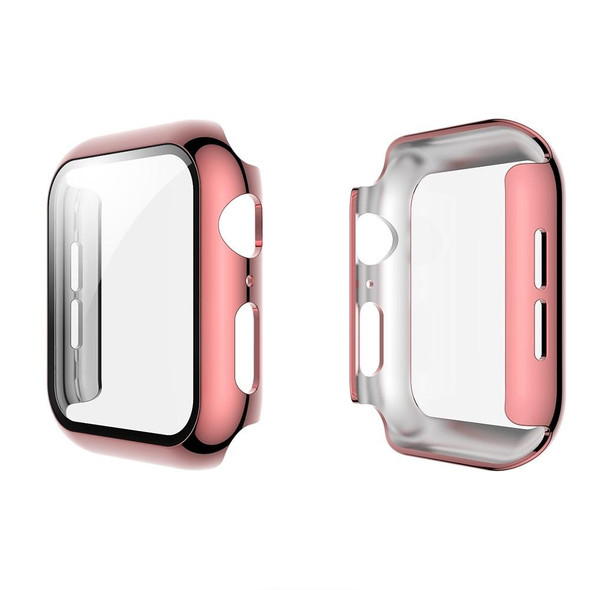 Apple Watch Series 5 & 4 40mm Electroplated PC Case + Tempered Film Integrated Protective Cover(Pink)