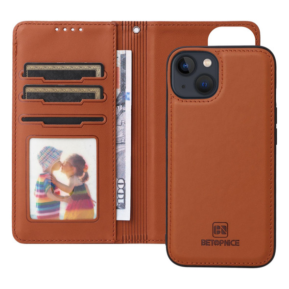 For iPhone 13 / 14 BETOPNICE BN-005 2 in 1 Detachable Imitate Genuine Leatherette Phone Case(Brown)