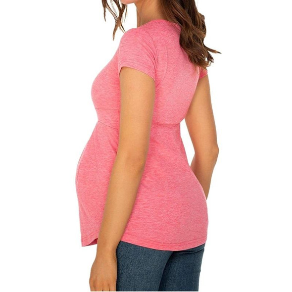 Ruffle Shirt Pleated Maternity Blouse With Short Sleeves (Color:Pink Size:S)