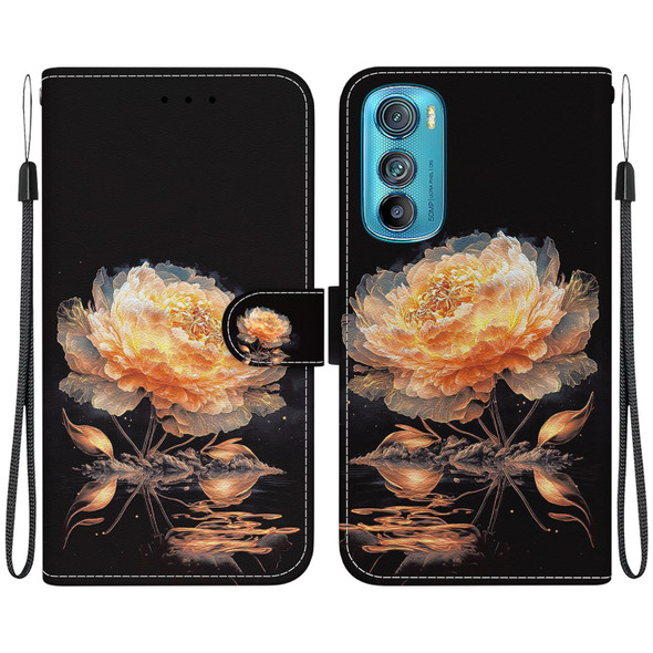 For Motorola Edge 30 Crystal Texture Colored Drawing Leatherette Phone Case(Gold Peony)