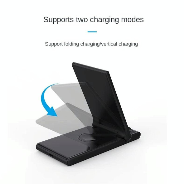 15W 3-in-1 Foldable Portable Multifunctional Stand Wireless Charger(Black)