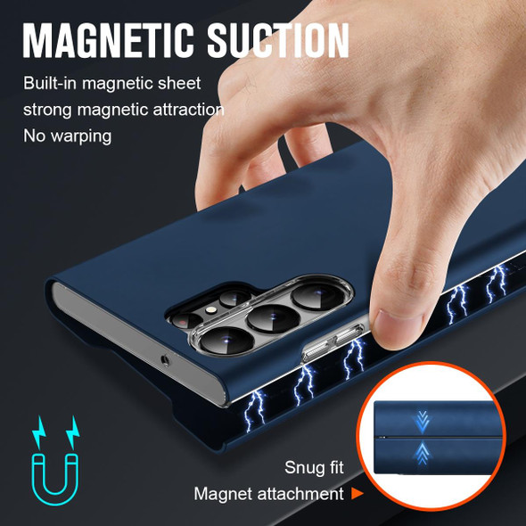 For Samsung Galaxy S21 5G Magnetic Napa Texture Leatherette Phone Case with Holder(Blue)