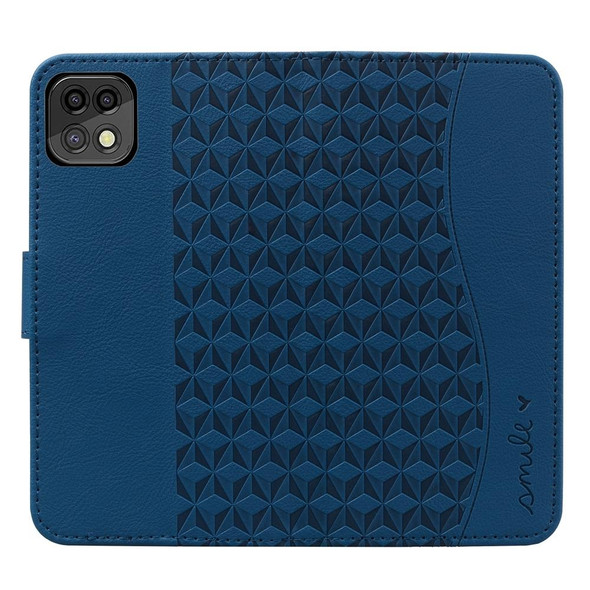 For Samsung Galaxy A22 5G Business Diamond Buckle Leatherette Phone Case with Lanyard(Royal Blue)