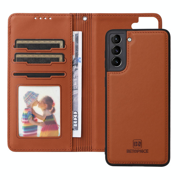 For Samsung Galaxy S21+ BETOPNICE BN-005 2 in 1 Detachable Imitate Genuine Leatherette Phone Case(Brown)