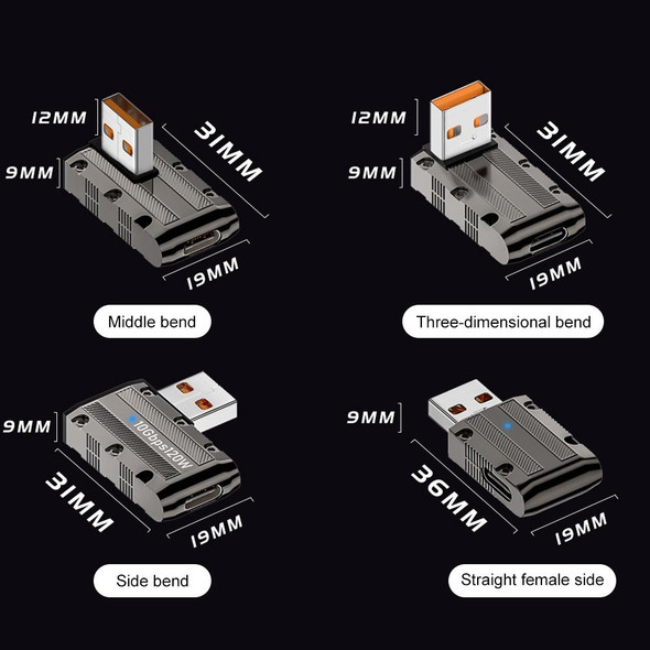 120W USB 3.1 Gen2 to Type-C 10Gbps Mechanical Adapter, Style:Medium Bend