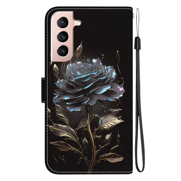 For Samsung Galaxy S21 5G Crystal Texture Colored Drawing Leatherette Phone Case(Black Rose)