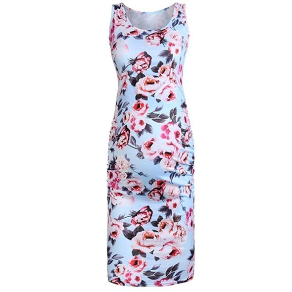 Ladies Sleeveless Casual Slim Fit Maternity Dress (Color:Light Blue Size:L)