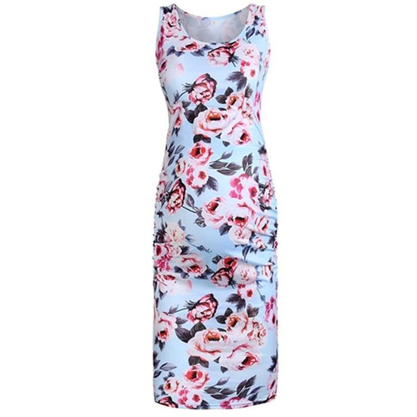 Ladies Sleeveless Casual Slim Fit Maternity Dress (Color:Light Blue Size:XL)