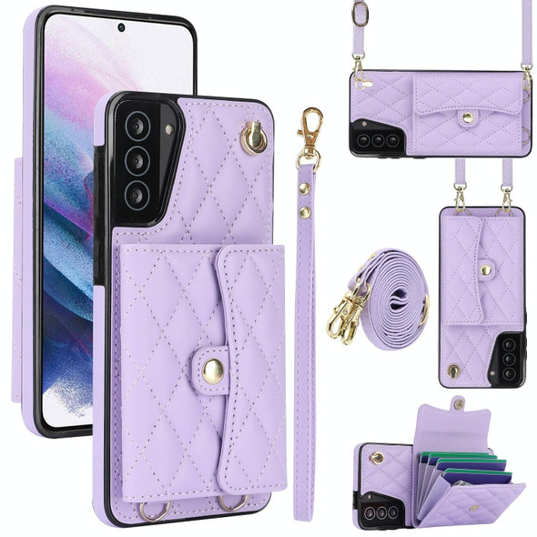 For Samsung Galaxy S21 5G Crossbody Rhombic Horizontal Wallet Leatherette Phone Case(Purple)